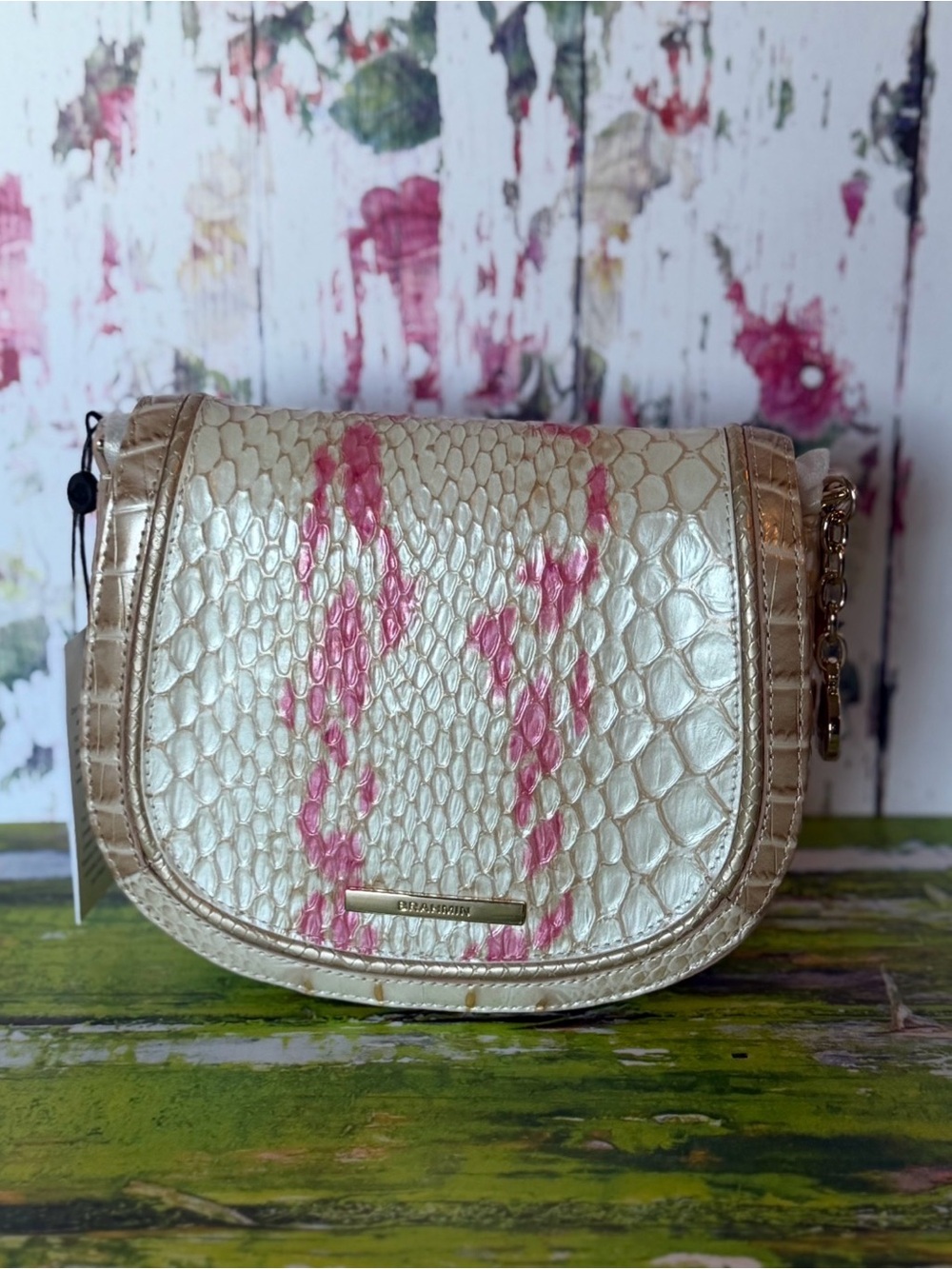 NWT Brahmin Briar Apricot Rose Valentia crossbody handbag Pink shell look $285